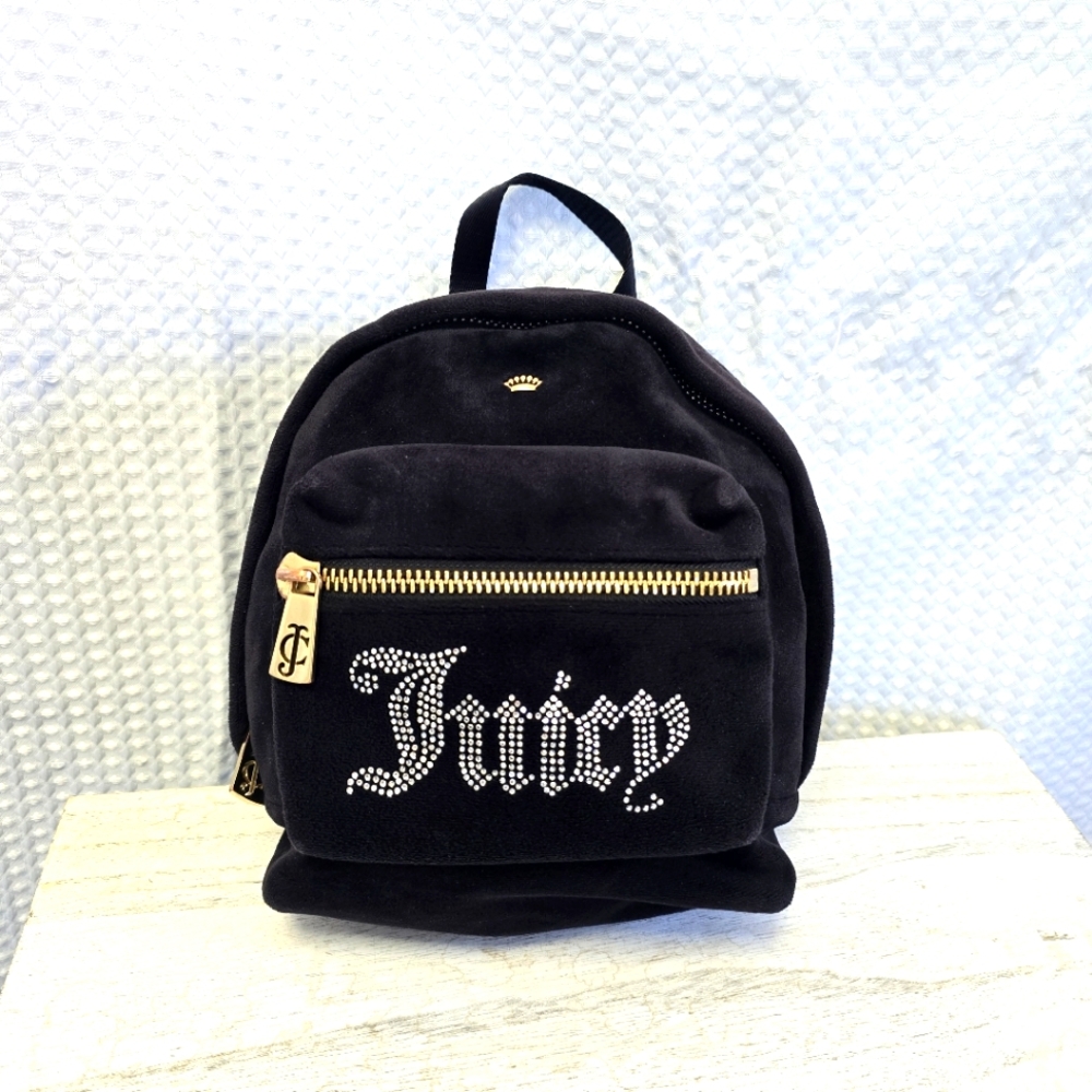 Juicy Couture Black Label Velour Bling Mini Backpack Y2K